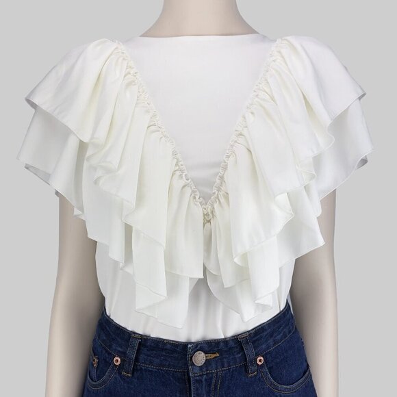 Coastal Cowgirl‎ Victorian White Blouse Flaunt Ruffles Front&Back Yakuza s S-M - Picture 4 of 15